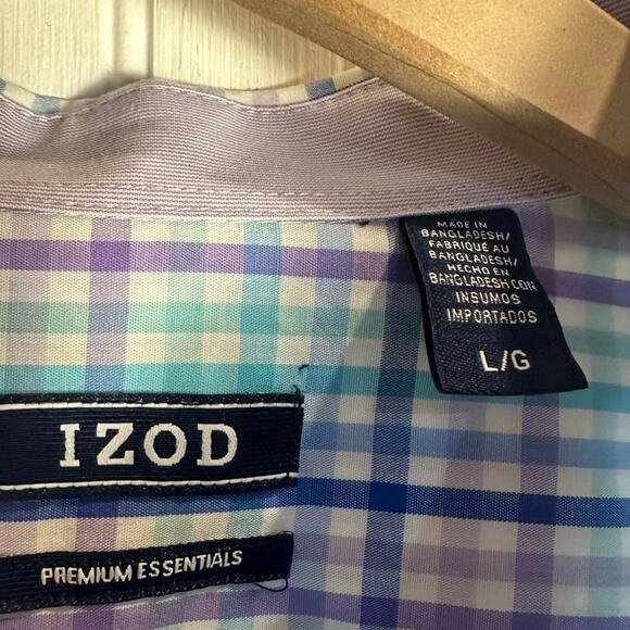 Izod Purple Blue Check Plaid Long Sleeve Collared Button Down Shirt NEW - Picture 4 of 7